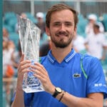 Daniil Medvedev and Petra Kvitova with the 2023 Miami Open trophies