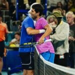 Carlos Alcaraz and Grigor Dimitrov at the net, Miami Open 2024