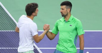 Luca Nardi and Novak Djokovic at Indian Wells 2024