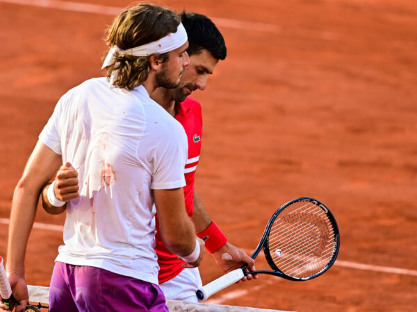 Stefanos Tsitsipas and Novak Djokovic at Roland-Garros 2021