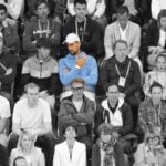 Novak Djokovic in the stands to watch the first round match between Rafael Nadal and Alexander Zverev