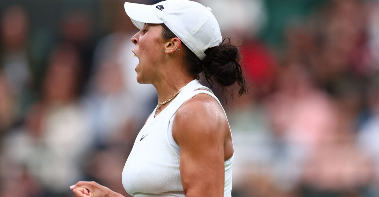 7th July 2024; All England Lawn Tennis and Croquet Club, London, England; Wimbledon Tennis Tournament, Day 7; Madison Keys (USA) celebrates after she wins the second set during her fourth round match against Jasmine Paolini (ITA) || 293155_0010 2024 All England Lawn Tennis and Croquet Club association Day 7 england grand slam GRASS LAWN LONDON LTA SPORTING sports SW19 tennis