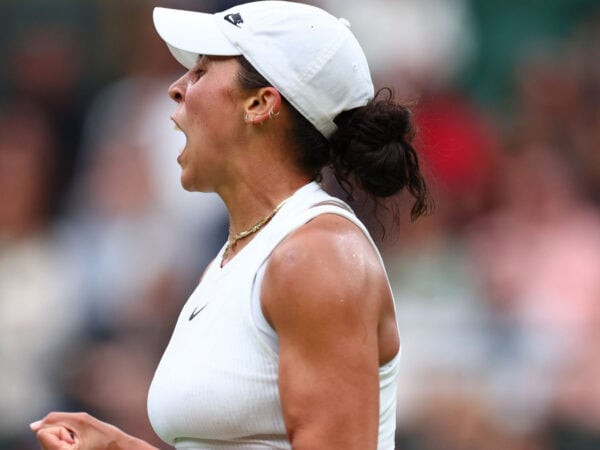 7th July 2024; All England Lawn Tennis and Croquet Club, London, England; Wimbledon Tennis Tournament, Day 7; Madison Keys (USA) celebrates after she wins the second set during her fourth round match against Jasmine Paolini (ITA) || 293155_0010 2024 All England Lawn Tennis and Croquet Club association Day 7 england grand slam GRASS LAWN LONDON LTA SPORTING sports SW19 tennis