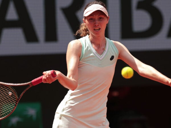 4th June 2024; Roland Garros, Paris, France; 2024 French Open Tennis tournament, Day 10; Cristina Bucsa (ESP) playing with Monica Niculescu (ROU), plays a forehand back to Emma Navarro (USA) and Diane Shnaider (RUS) || 291601_0046 2024 Clay French grand slam open paris Roland-Garros SPORTING sports tennis