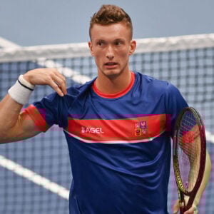 Jiri Lehecka of Czech Republic during the training session prior to men's Davis Cup qualification match Czech Republic vs Israel in Vendryne, Czech Republic, January 31, 2024. ( || 284163_0025 2024 COUPE DAVIS Czech Republic DAVIS CUP ISRAEL Men QUALIFICATION republique tcheque sport tennis