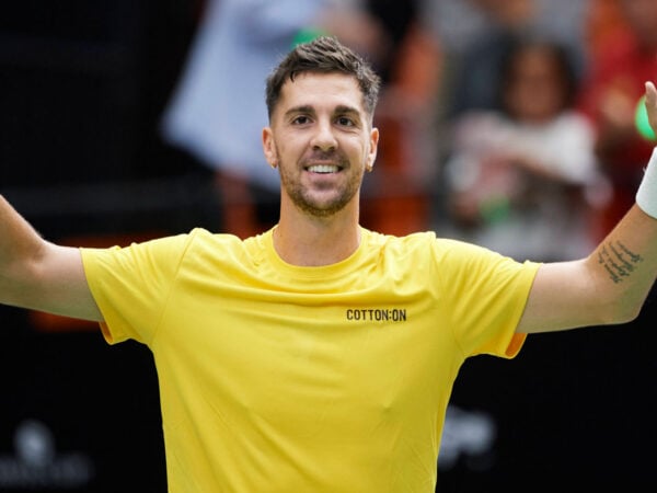 2024 Davis Cup Finals Group Stage in Valencia, Australia v France VALENCIA, SPAIN - SEPTEMBER 10: Thanasi Kokkinakis of Australia celebrates to the crowd after his victory during the Davis Cup Group Stage 2024 Valencia match between Australia and France at Pabellon Fuente De San Luis on September 10, 2024 in Valencia, Spain. Photo by Francisco Macia/Photo Players Images/Magara Press Valencia Pabellon Fuente de San Luis Spain Copyright: xFranciscoxMaciax || 296700_0057 2024 am an Australia australien Bilder copa CUP davis day DER FOTO FRANCE Frankreich Group Gruppe images MEHRSPORT photo players Pokal premiumd PRESS PRESSE Publikum quer Sieg Spieler sport sports STADIUM Stage tenis tennis und valencia x0x