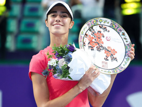 GUANGZHOU, CHINA - OCTOBER 27: Olga Danilovic of Serbia celebrates after winning the Women s Singles Final match against Caroline Dolehide of United States on day 7 of 2024 Guangzhou Open at Nansha International Tennis Centre on October 27, 2024 in Guangzhou, Guangdong Province of China. 111526715017 || 299513_0007 2024 CHINA FINAL game GUANGZHOU Highlight MEHRSPORT open premiumd province quer sport tennis x0x