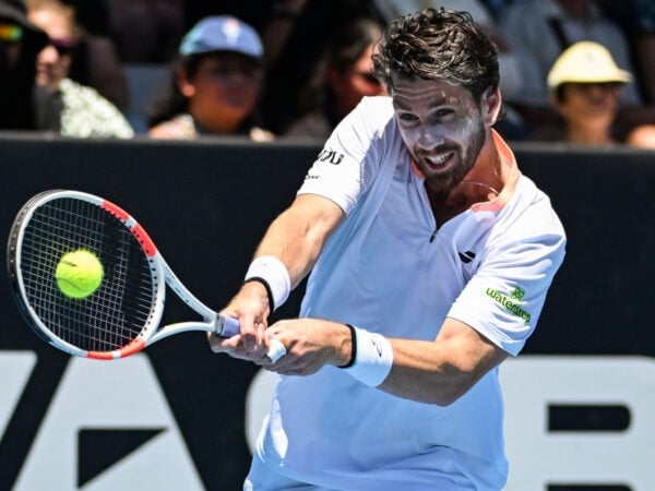 Cameron Norrie of Great Britain plays a shot against Facundo Diaz Acosta of Argentina in the Round 1, R32 Men’s Singles Match of the 2025 Men’s ASB Classic tennis tournament at Manuka Doctor Arena, Auckland, New Zealand on Tuesday 7 January 2025.