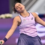 QATAR TOTALENERGIES OPEN - DAY FOUR Jasmine Paolini of Italy competes in her round of 16 match Jasmine Paolini of Italy during the WTA, Tennis Damen Qatar TotalEnergies Open 2025 tennis tournament at the Khalifa International Tennis Complex in Doha, Qatar, on February 12, 2025.