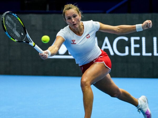 November 10, 2023: Katarzyna Kawa of Poland in action during tennis match between Poland and Spain The Billie Jean King Cup Finals 2023 at La Cartuja stadium on November 10, 2023, in Sevilla, Spain (Credit Image: © Joaquin Corchero/AFP7 via ZUMA Press Wire)
