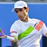 ATP, Tennis Herren QATAR EXXONMOBIL OPEN ROUND OF 16 Nuno Borges of Portugal competes in her round of 16 match against Andrey Rubble during the ATP Qatar ExxonMobil Open 2025 tennis tournament at the Khalifa International Tennis Complex in Doha, Qatar, on February 19, 2025. DOHA Qatar