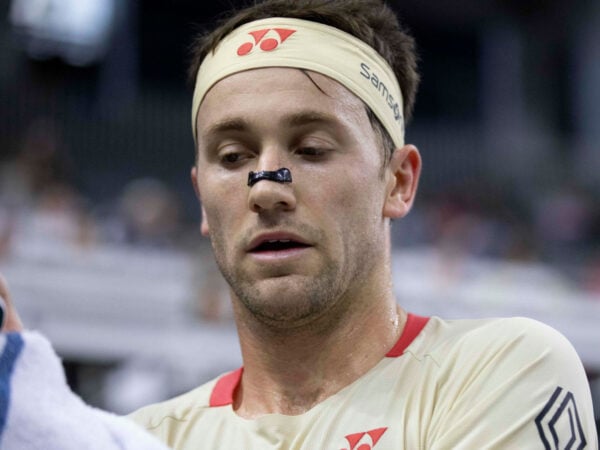 February 6, 2025, Frisco, Texas, USA: CASPER RUUD (NOR) wipes off his racket in a singles match against MICHAEL MMOH (USA) during day six of the 2025 Dallas Open at the Star in Frisco, TX. CASPER RUUD (NOR) defeated MICHAEL MMOH (USA), 6:1, 6:4