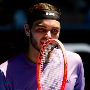 January 18, 2025: MELBOURNE, AUSTRALIA - JANUARY 18: Taylor Fritz of USA reacts to winning a point against Gael Monfils of France on day seven of the 2025 Australian Open at Melbourne Park on January 18, 2025 in Melbourne, Australia.