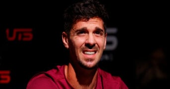 6th December 2024; Copper Box Arena, Stratford, London, England; Ultimate Tennis Showdown Grand Final Day 1; Thanasi Kokkinakis on court interview during a break