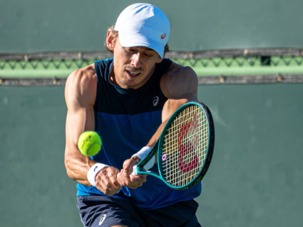 March 03, 2025 Alex de Minaur from Australia during his practice session at the BNP Paribas Open in Indian Wells, CA.