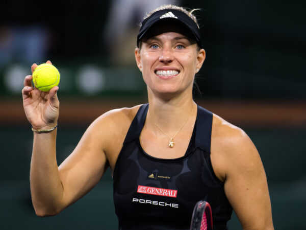 October 12, 2021, INDIAN WELS, UNITED STATES: Angelique Kerber of Germany in action during the fourth round at the 2021 BNP Paribas Open WTA 1000 tennis tournament aganst Ajla Tomljanovic of Australia