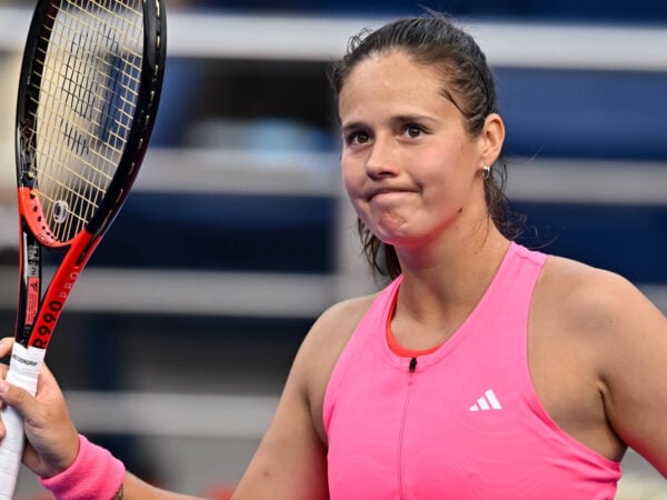 WTA, Tennis Damen QATAR OPEN TENNIS TOURNAMENT ROUND OF 64 Daria Kasatkina celebrates after winning in her round of 64 match against Polina Kudermetova ahead of the WTA Qatar TotalEnergies Open 2025 tennis tournament at the Khalifa International Tennis Complex in Doha, Qatar, on February 10, 2025.
