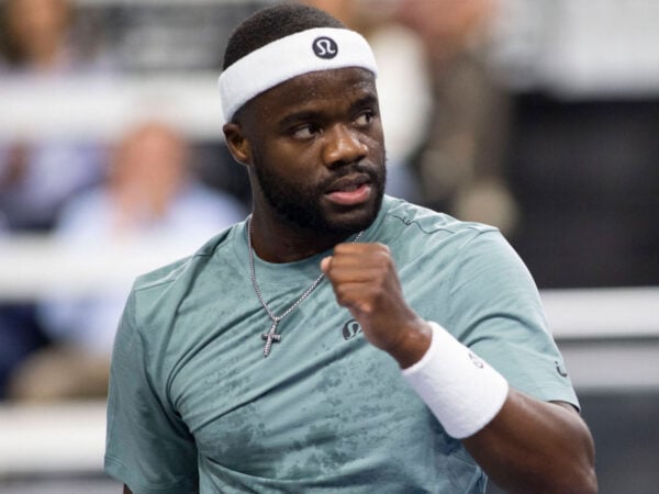 February 3, 2025, Frisco, Texas, USA: FRANCIS TIAFOE (USA) celebrates in a singles match during day three of the 2025 Dallas Open at the Star in Frisco, TX. Tiafoe defeated Daniel, 6:1, 3:6, 6:4.