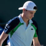 March 09, 2025 - Ugo Humbert from France during his third round match against Holger Rune at the BNP Paribas Open in Indian Wells, CA.