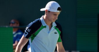 March 09, 2025 - Ugo Humbert from France during his third round match against Holger Rune at the BNP Paribas Open in Indian Wells, CA.