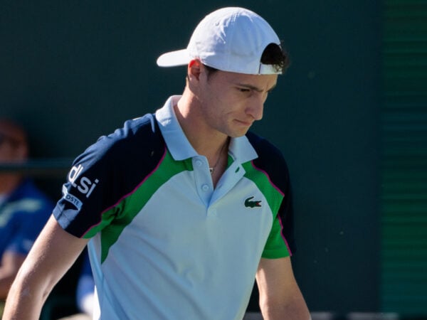 March 09, 2025 - Ugo Humbert from France during his third round match against Holger Rune at the BNP Paribas Open in Indian Wells, CA.