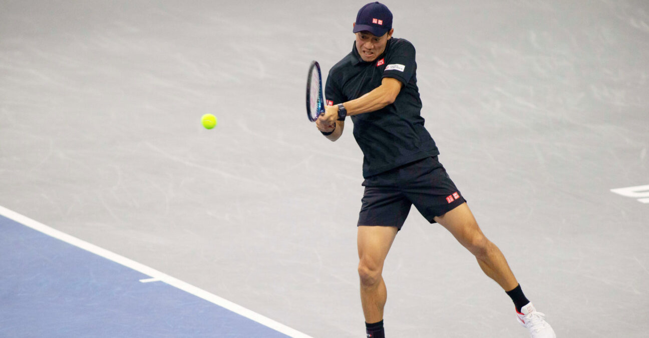 February 5, 2025, Frisco, Texas, USA: KEI NISHIKORI (JAP) returns with a forehand in a singles match against TOMAS MACHAC (CZE) during day five of the 2025 Dallas Open at the Star in Frisco, TX. TOMAS MACHAC (CZE) defeated KEI NISHIKORI (JPN), 6-2, 6-2.