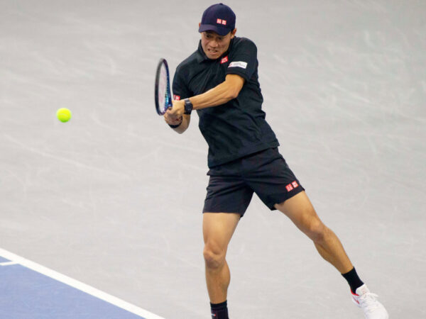 February 5, 2025, Frisco, Texas, USA: KEI NISHIKORI (JAP) returns with a forehand in a singles match against TOMAS MACHAC (CZE) during day five of the 2025 Dallas Open at the Star in Frisco, TX. TOMAS MACHAC (CZE) defeated KEI NISHIKORI (JPN), 6-2, 6-2.