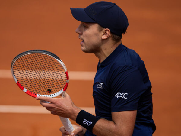Hamad Medjedovic of Serbia plays his match against Gabriel Diallo of Canada during their match of day two of the Barcelona Open Banc Sabadell at Real Club De Tenis Barcelona, Spain (Judit Cartiel/SPP)