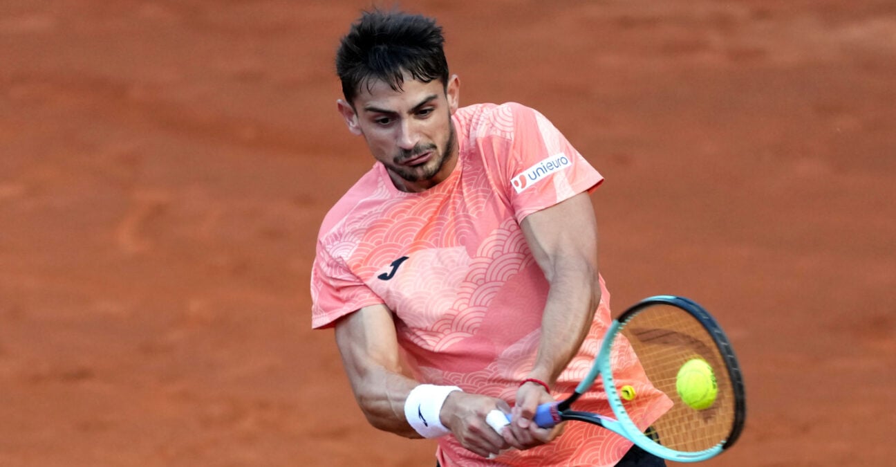 Mariano Navone of Argentina during the match against Jannik Sinner of Italy at the Internazionali BNL d'Italia 2025 tennis tournament at Foro Italico in Rome, Italy on May 10, 2025. Jannik Sinner won 6-3, 6-4 over Navone.