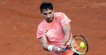 Mariano Navone of Argentina during the match against Jannik Sinner of Italy at the Internazionali BNL d'Italia 2025 tennis tournament at Foro Italico in Rome, Italy on May 10, 2025. Jannik Sinner won 6-3, 6-4 over Navone.