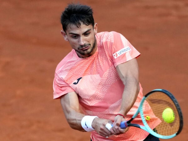 Mariano Navone of Argentina during the match against Jannik Sinner of Italy at the Internazionali BNL d'Italia 2025 tennis tournament at Foro Italico in Rome, Italy on May 10, 2025. Jannik Sinner won 6-3, 6-4 over Navone.