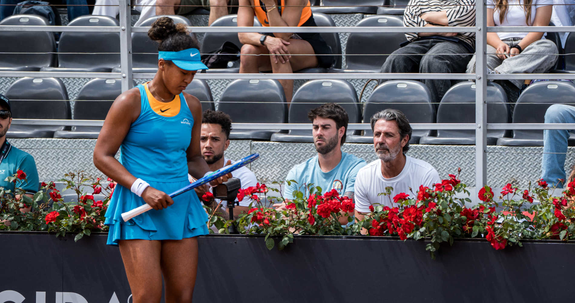 Naomi Osaka, Patrick Mouratoglou and staff, Rome 2025 | © Tristan Lapierre