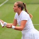 24th June 2025; Devonshire Park, Eastbourne, East Sussex, England; Lexus International Eastbourne, Day 2; Jelena Ostapenko (LAT) shows emotion in the match against Sonay Kartal (GBR)