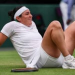 July 6, 2024, London, London, Great Britain: Ons Jabeur (TUN) was falling but at the end is nothing happen during the The Championships Wimbledon TENNIS : Wimbledon 2024 - 06/07/2024