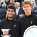 18th May 2025; Foro Italico, Rome, Italy: ATP 1000 Tennis Masters Rome, Day 12; Carlos Alcaraz (ESP) and Jannik Sinner (ITA) during the awards ceremony for mens singles final