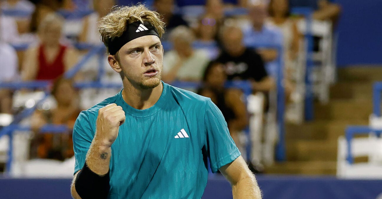 July 25, 2025: Alejandro Davidovich Fokina in his match against Taylor Fritz during the 2025 Mubadala Citi DC Open tennis tournament being played at Rock Creek Park Tennis Center in Washington, D.C.