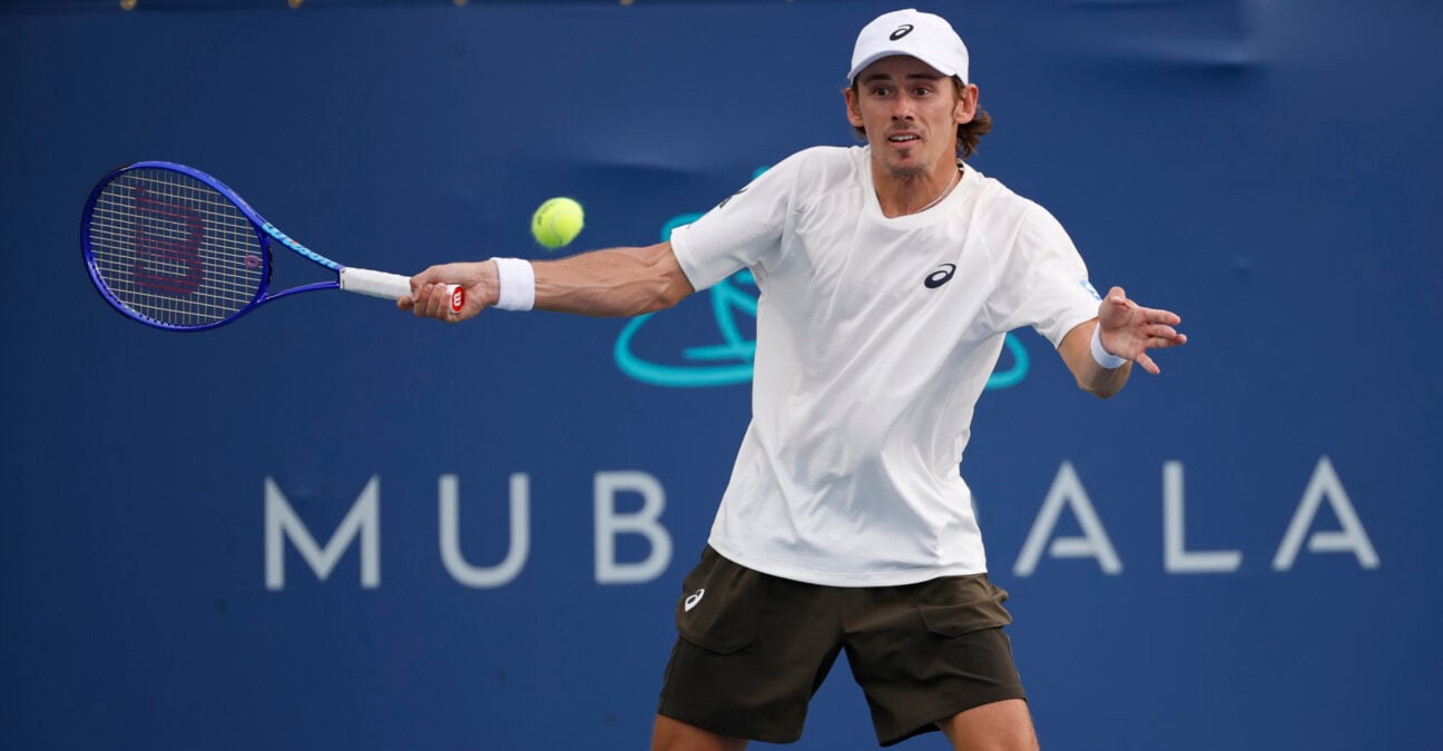 July 25, 2025: Alex De Minaur hits a shot in his match against Brandon Nakashima during the 2025 Mubadala Citi DC Open tennis tournament being played at Rock Creek Park Tennis Center in Washington, D.C.