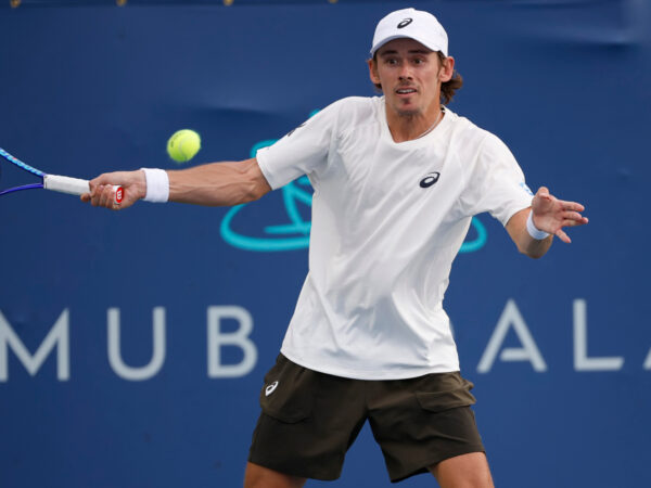 July 25, 2025: Alex De Minaur hits a shot in his match against Brandon Nakashima during the 2025 Mubadala Citi DC Open tennis tournament being played at Rock Creek Park Tennis Center in Washington, D.C.