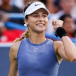 July 26, 2025: Anna Kalinskaya celebrates her semi final victory over Emma Raducanu during the 2025 Mubadala Citi DC Open tennis tournament being played at Rock Creek Park Tennis Center in Washington, D.C.