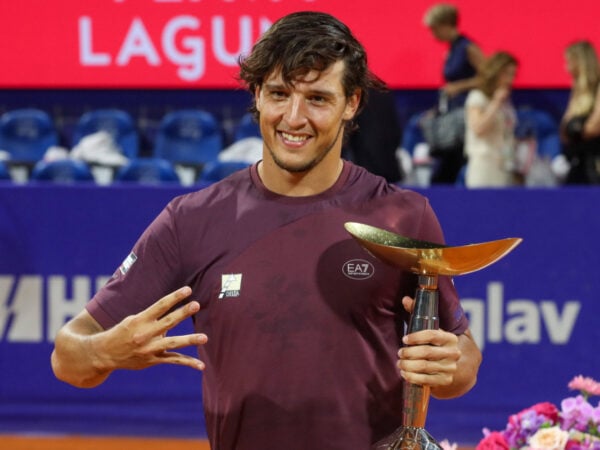 Umag, Croatia, 260725. 35th Plava Laguna Croatia Open Umag. Final. Trophy ceremony. In the photo: winner Luciano Darderi. 34-260725