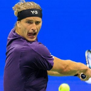 August 26, 2025, Flushing Meadows, New York, USA: Alexander Zverev hits a double backhand return during a match against Alejandro Tabilo on Day 3 of the 2025 US Open at USTA Billie Jean King National Tennis Center on Tuesday August 26, 2025 in the Flushing neighborhood of the Queens borough of New York City.