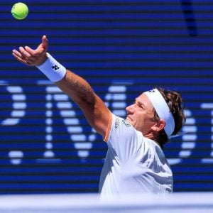 August 19, 2025, Flushing Meadows, New York, USA: Iga Swiatek and Casper Ruud (in photo) serves during a mix doubles match against Madison Keys and Frances Tiafoe at the 2025 US Open at USTA Billie Jean King National Tennis Center on Tuesday August 19, 2025 in the Flushing neighborhood of the Queens borough of New York City.