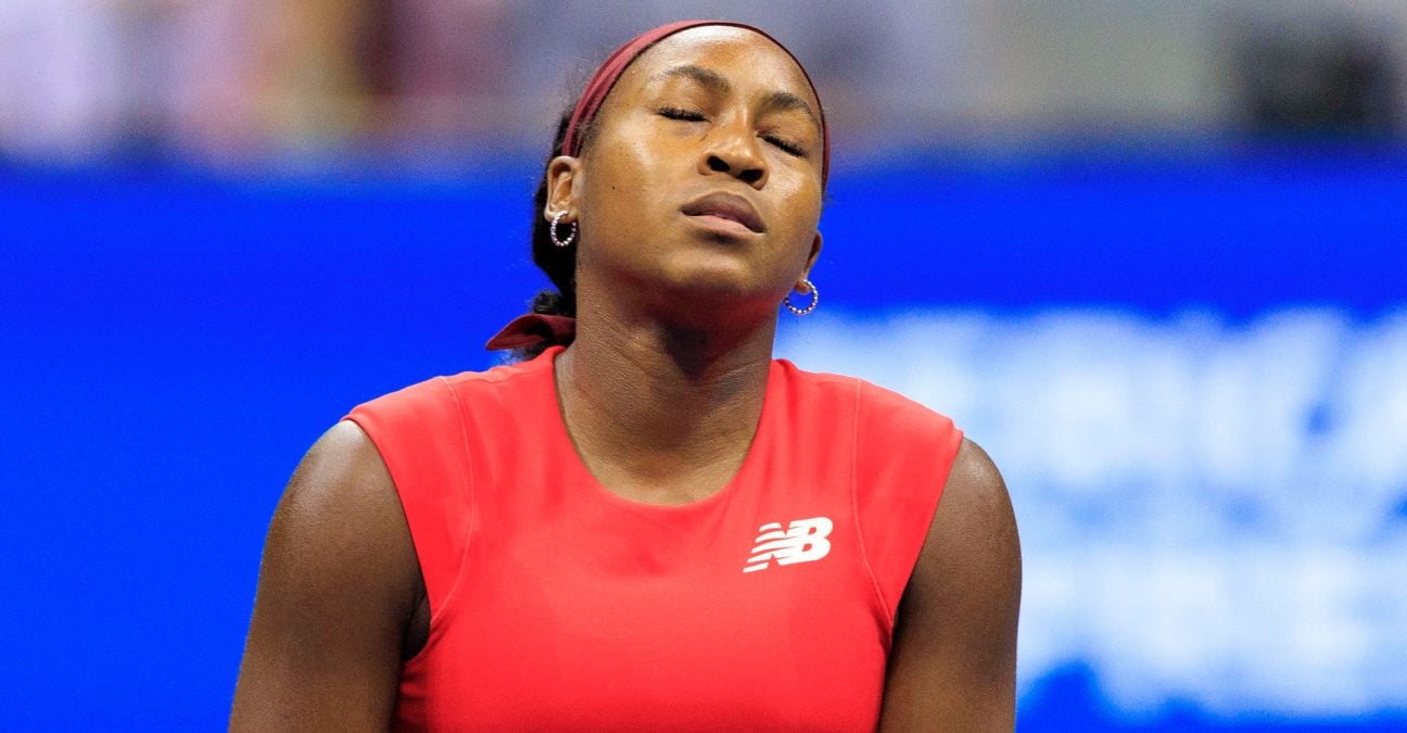 August 28, 2025, Flushing Meadows, New York, USA: Coco Gauff reacts after losing a game during a match against Donna Vekic on Day 5 of the 2025 US Open at USTA Billie Jean King National Tennis Center on Thursday August 28, 2025 in the Flushing neighborhood of the Queens borough of New York City.
