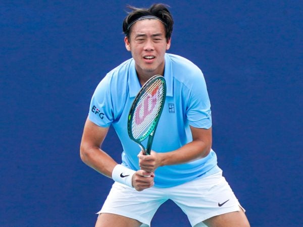 March 24, 2025, Miami, Florida, USA: Coleman Wong (HKG) waits for the serve from Adam Walton (not pictured) during the men's singles third round match at the 2025 Miami Open presented by Itau at Hard Rock Stadium.