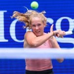 August 19, 2025, Flushing Meadows, New York, USA: Mirra Andreeva (in photo) and Daniil Medvedev during a mix doubles match against Olga Danilovic and Novak Djokovic at the 2025 US Open at USTA Billie Jean King National Tennis Center on Tuesday August 19, 2025 in the Flushing neighborhood of the Queens borough of New York City.