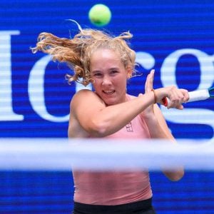 August 19, 2025, Flushing Meadows, New York, USA: Mirra Andreeva (in photo) and Daniil Medvedev during a mix doubles match against Olga Danilovic and Novak Djokovic at the 2025 US Open at USTA Billie Jean King National Tennis Center on Tuesday August 19, 2025 in the Flushing neighborhood of the Queens borough of New York City.