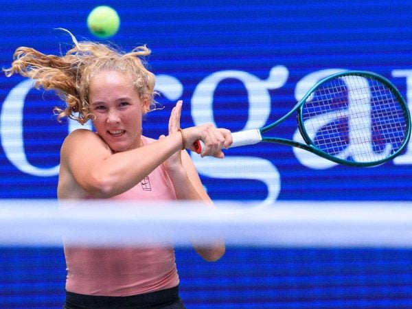August 19, 2025, Flushing Meadows, New York, USA: Mirra Andreeva (in photo) and Daniil Medvedev during a mix doubles match against Olga Danilovic and Novak Djokovic at the 2025 US Open at USTA Billie Jean King National Tennis Center on Tuesday August 19, 2025 in the Flushing neighborhood of the Queens borough of New York City.