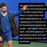 Novak Djokovic out ATP Finals