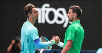 Lorenzo Musetti and Novak Djokovic, Austalian Open 2026