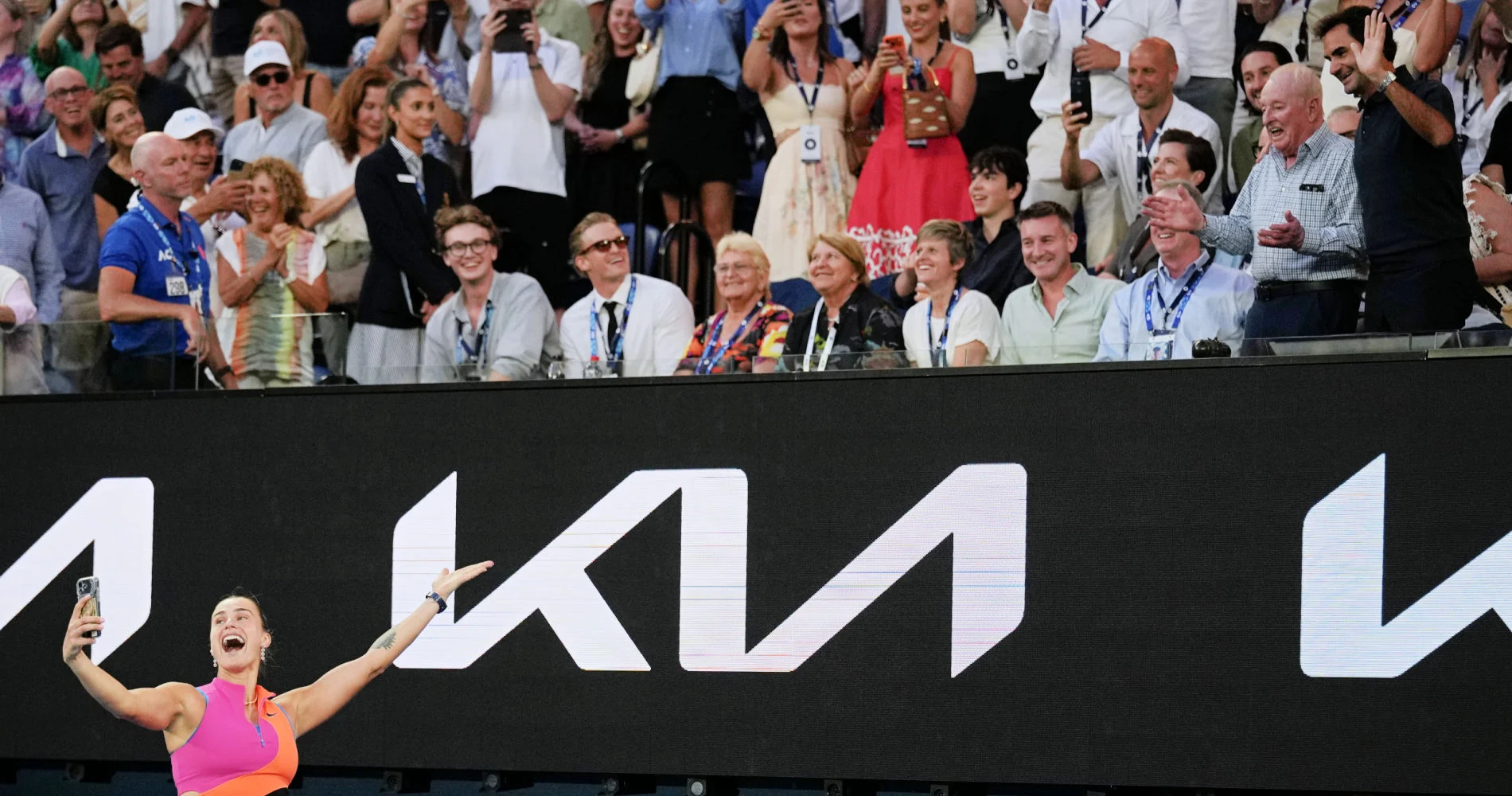 Aryna Sabalenka doing a legendary selfie